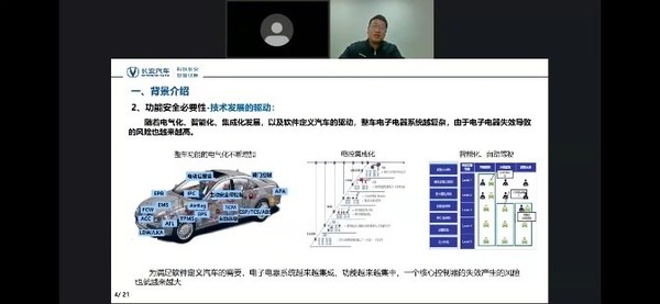 长安汽车智能化研究院系统分析与设计副总工程师，功能安全室主管周宏伟就《功能安全流程实施经验》进行展示