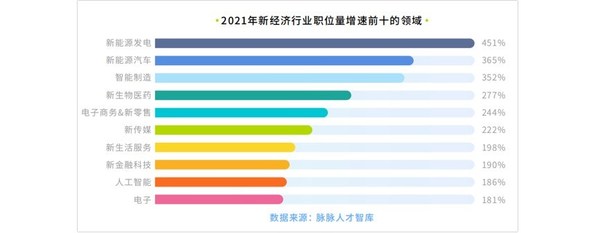 2021年新经济行业职位量递增前十的领域